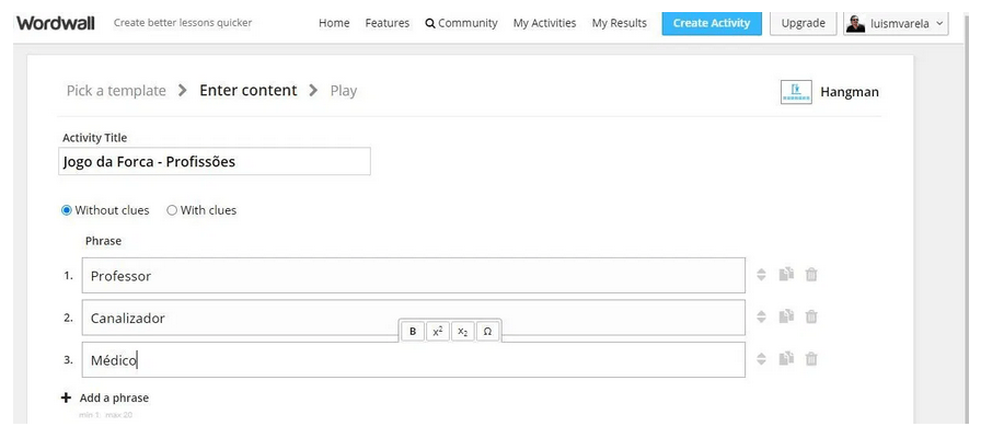 Como criar uma atividade de jogo da forca? – Wordwall